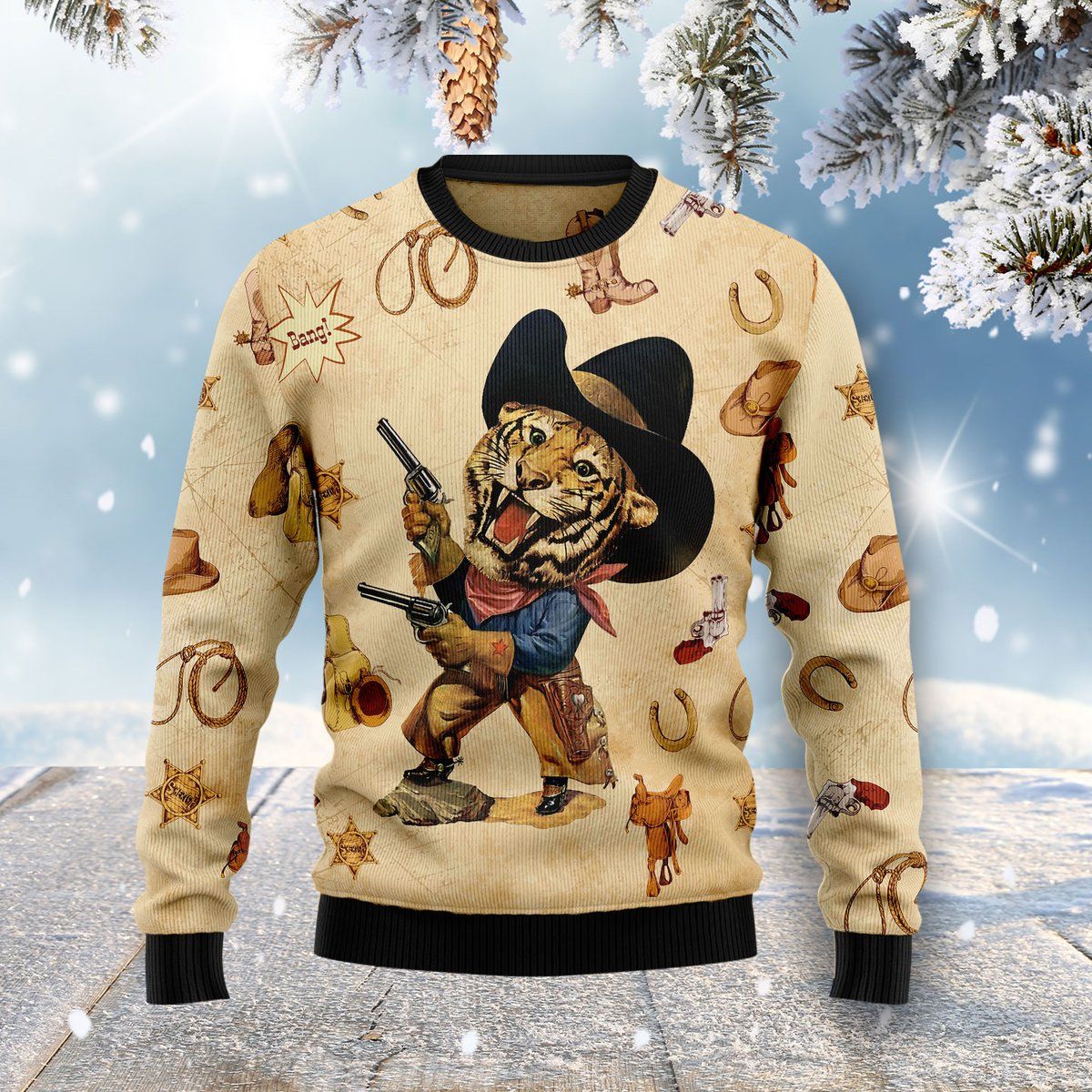 Cowboy Tiger Ugly Christmas Sweater | For Men & Women | Adult | Us4660