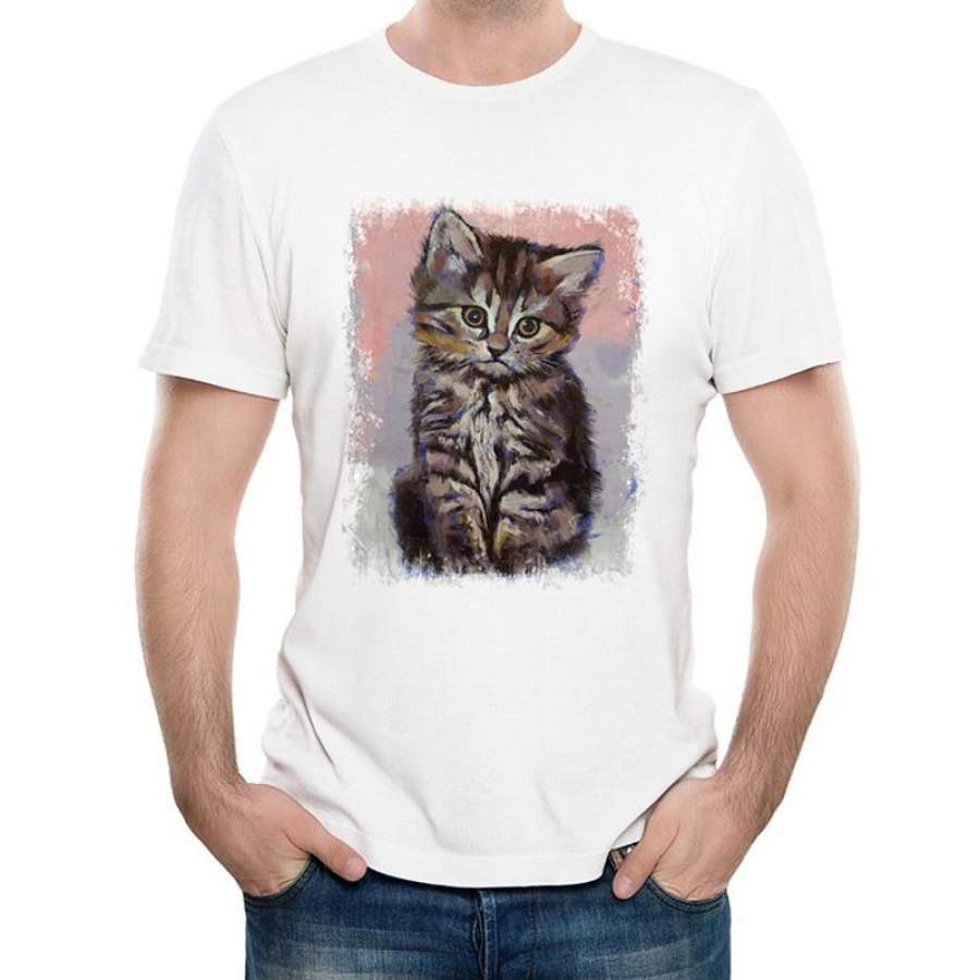 Newest Retro Cute Kitten Printed T-Shirt Cat T Shirt Summer Men’S Hipster Cool Animal Short Sleeve Tops Tee