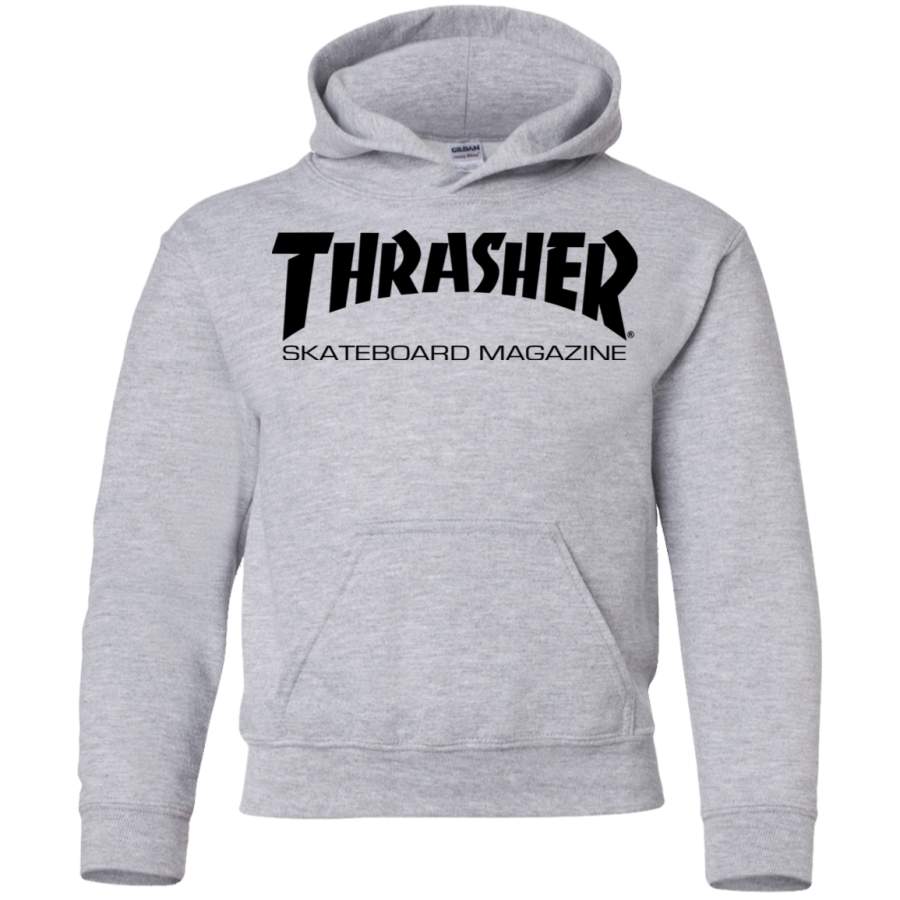 Thrasher Magazine Skateboarding black original logo G185B Gildan Youth Pullover Hoodie