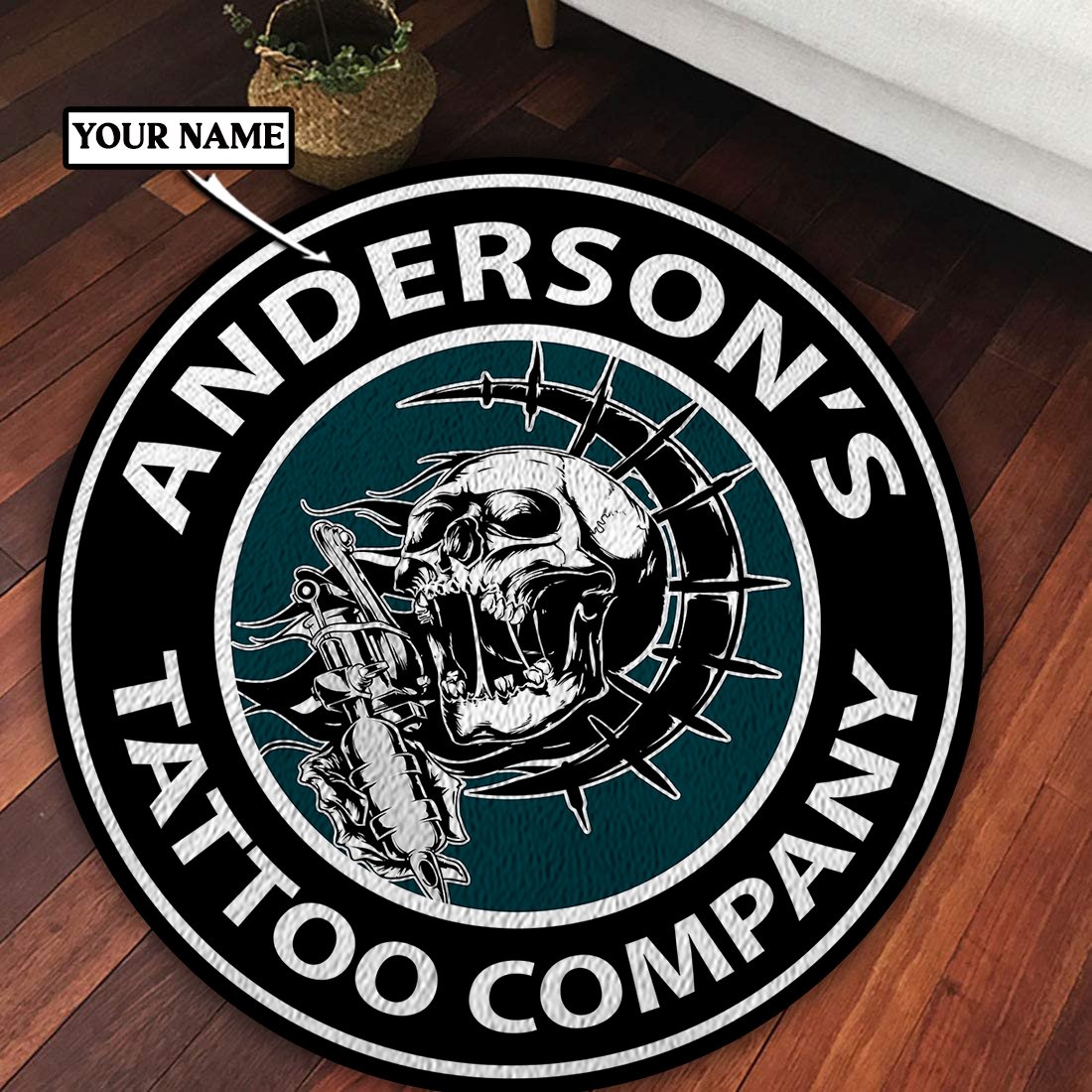 Skull With Tattoo Company Round Rug 08341