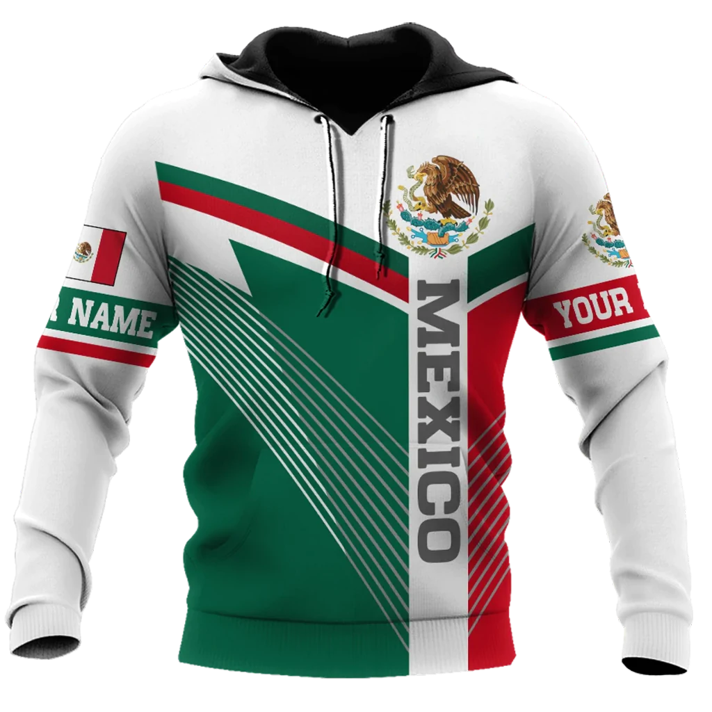 Personalized Mexican Hoodie, Mexico Flag Pattern Eagle Hoodies