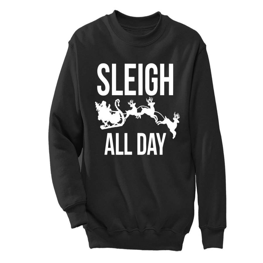 XtraFly Apparel Sleigh All Day Reindeer Ugly Christmas Pullover Crewneck-Sweatshirt