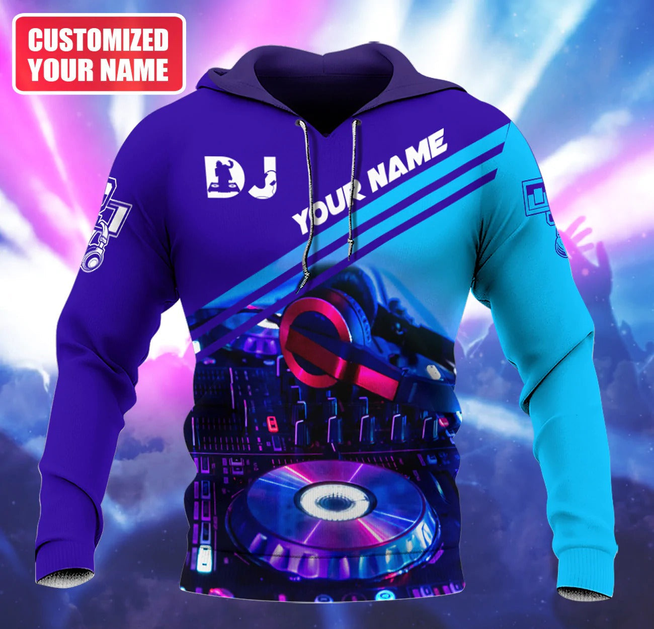 Custom With Name 3D Hoodie For Dj Men Women, Blue Tshirt For A Dj, Dj Musican Clothing