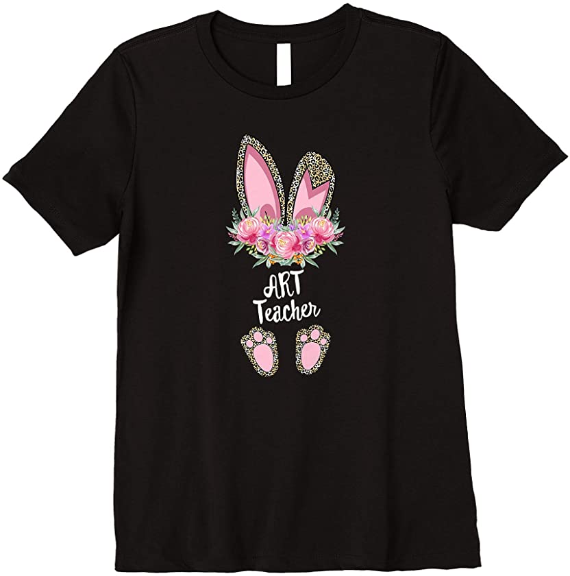 Womens Art teacher Bunny Leopard Floral Easter Mothers Day Premium T-Shirt