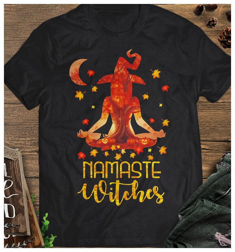 Namaste Witch Do Yoga Meditation Girl Leaves Fall Season Hallowen Gift For Yogis Standard/Premium T-Shirt