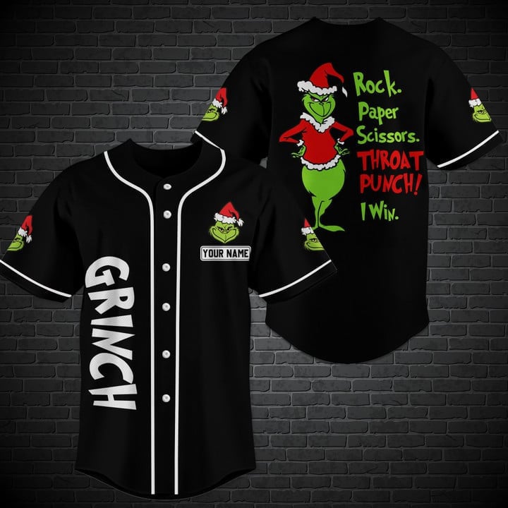 The Grinch Face Christmas Custom Name Baseball Jersey T-44305