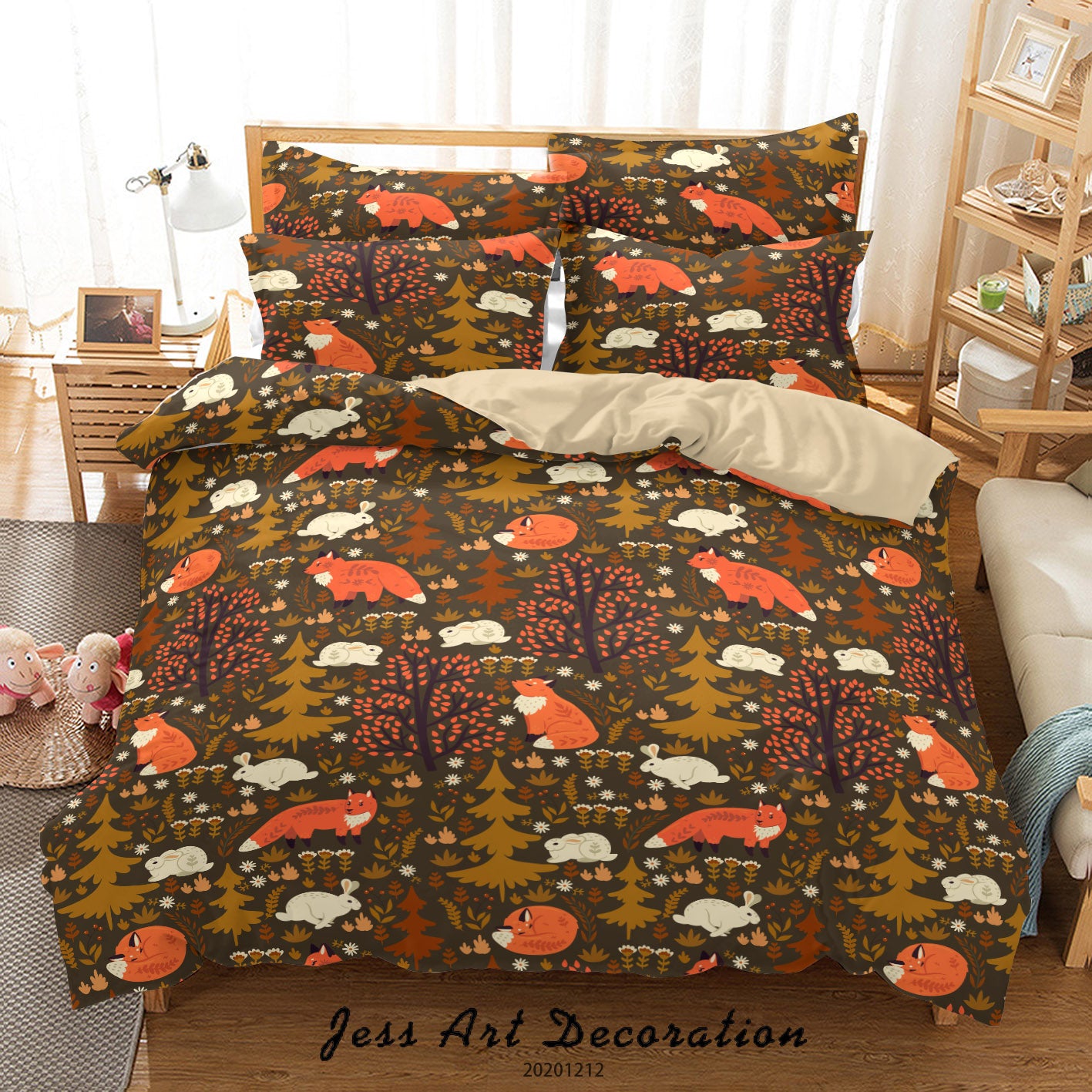 3D Hand Drawn Fox Bunny Animal Tree Plant Pattern Quilt Cover Set Bedding Set Duvet Cover Pillowcases Lxl