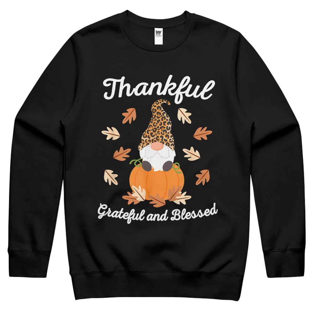 Cute Thanksgiving Gnome Leopard Gnomes Fall Pumpkin Women Crewneck Sweatshirt