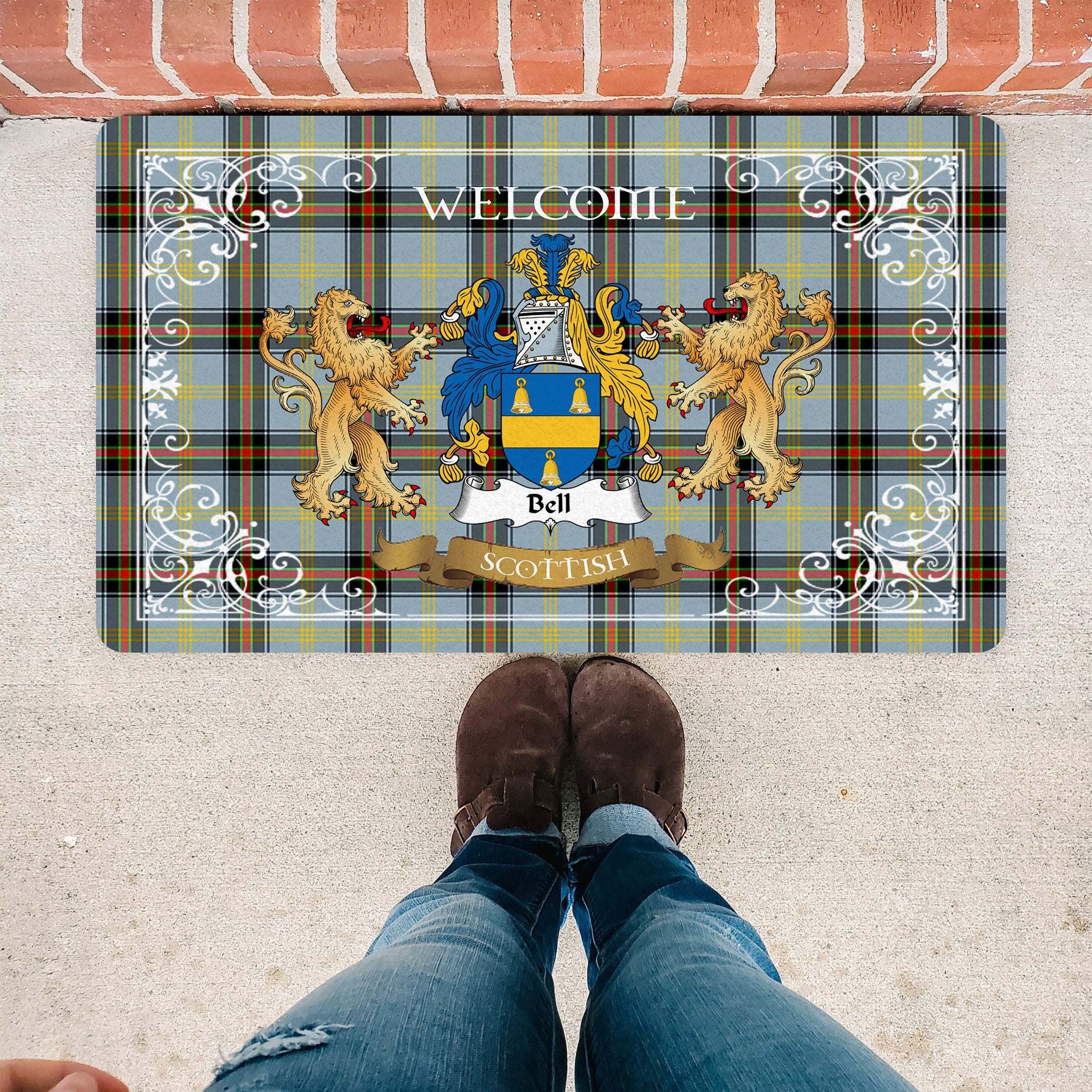 Scotstee Shop Tartan Door Mat The Family Bell Scottish Plaid Doormat, Welcome Mat, Christmas Door Mat