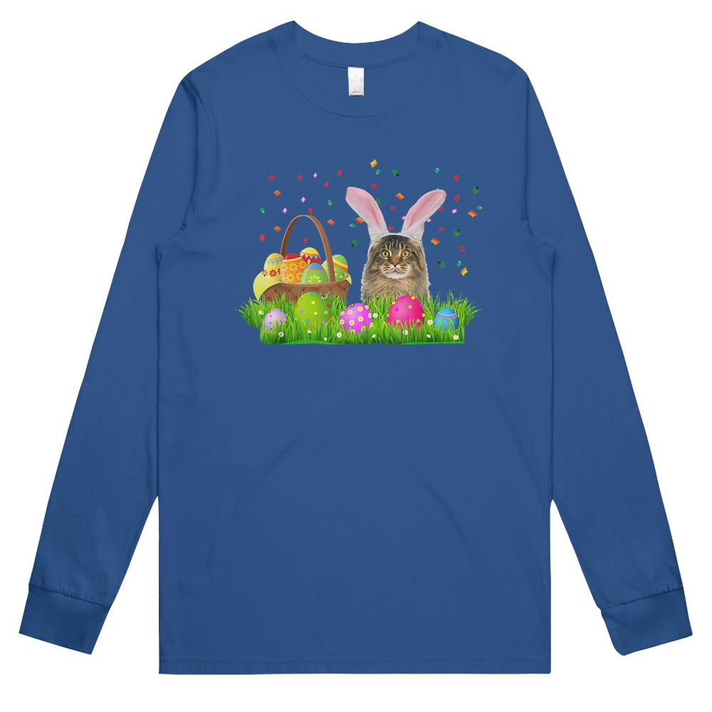 Bunny Maine Coon Cat Easter Maine Coon Cat Lover Long Sleeve T Shirts