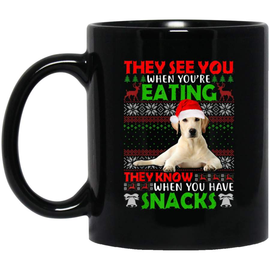 Ugly Sweater Labrador Retriever They See You Eating Xmas  11 oz 15 oz Mug Labrador Funny Mug