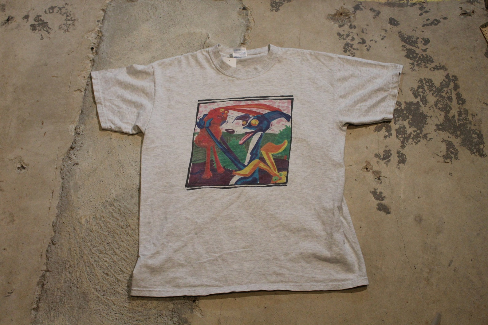 Vintage T Shirt  Abstract Art Graphic  Big Animal  80S  90S  Streetwear Fashion  Sportswear