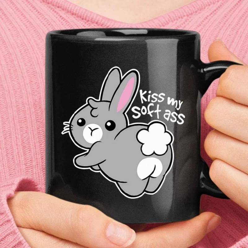 Kiss My Soft Ass Cute Bunny Butt Black Mug