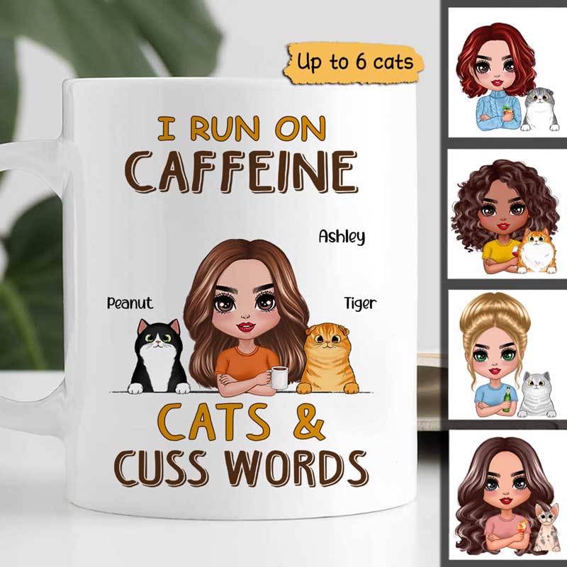 Run On Caffeine Coffee And Cats Doll Woman Personalized Mug