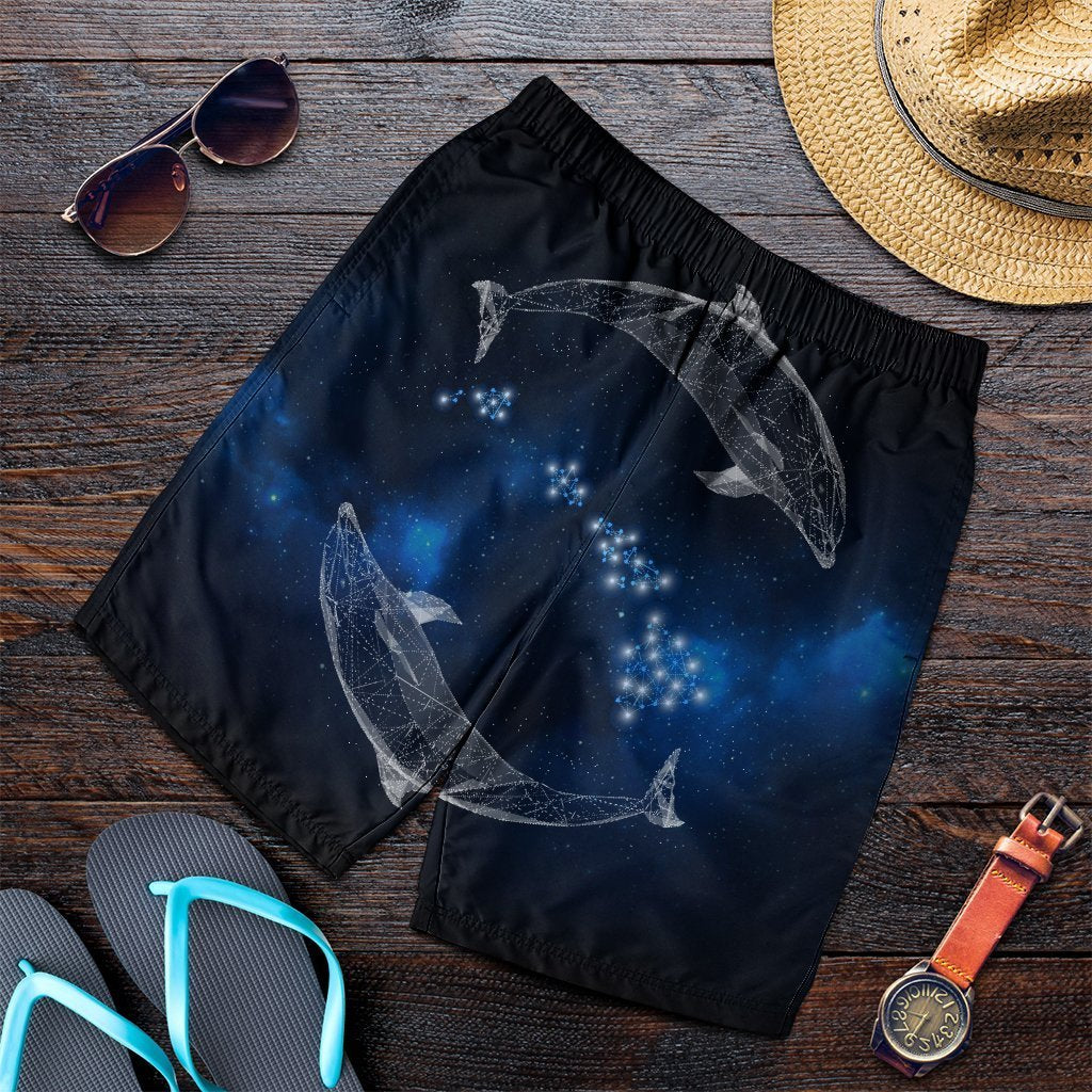 Hawaiian Map Galaxy Zodiac Dolphin White Polynesian Men’S Shorts