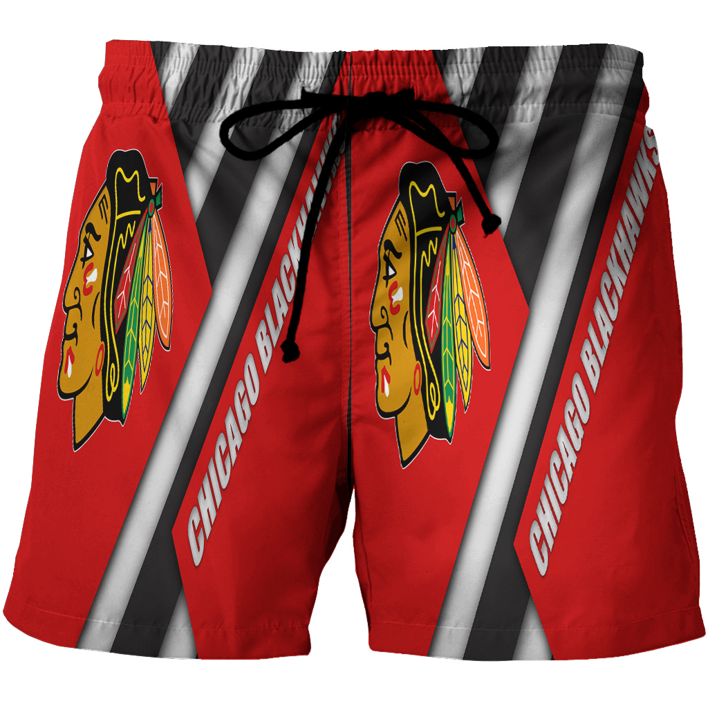 Chicago Blackhawks Emblem Flag 3D All Over Print Summer Beach Hawaiian Short