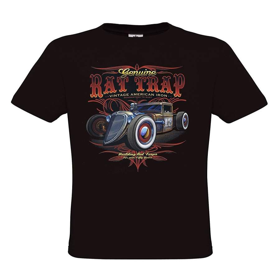 Ethno Designs Rat Trap Hot Rod Men`s T-Shirt Old School Rockabilly Vintage Shirt Retro Style Regular Fit