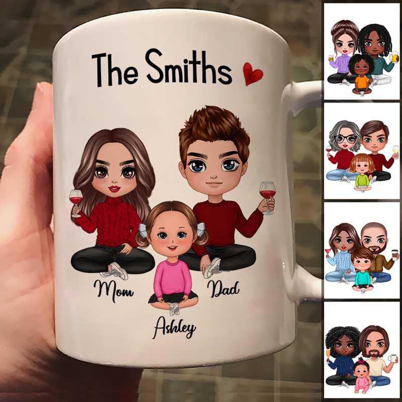 Doll Couple And Kids Sitting Family Personalized Mug