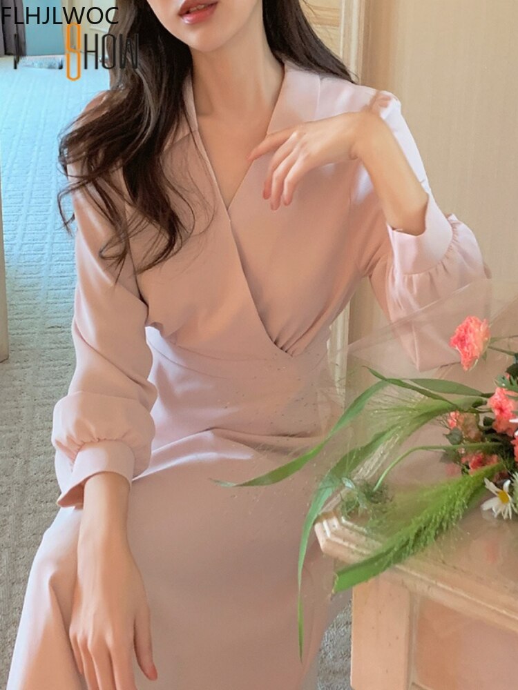 2022 Women Chic Japan Girls Design Elegant Lace-Up Feminine Vestidos Cute Romantic Retro Vintage Korean Style Solid Long Dress alx