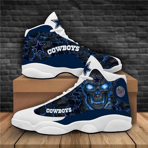 Women  Dallas Cowboys Air Jordan 13 High Top Leather Sneakers 006