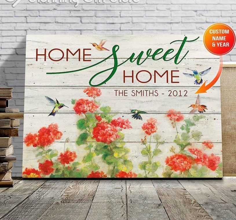 Personalized Name Text – Canvas, Poster – Hummingbird – Home Sweet Home
