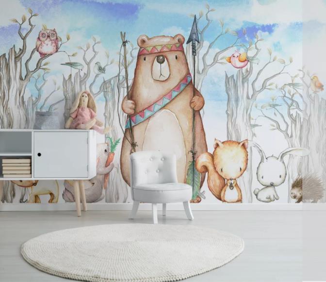 3D Hand Painted Animal Forest Wall Mural Wallpaper 30