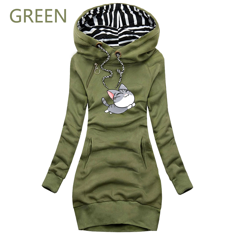 Women Autumn Hoodie Dresses Long Sleeve Casual Pullover Sweatshirt Trending Cute Cat Printed Loose Sweater Dress Hooded Dress alx