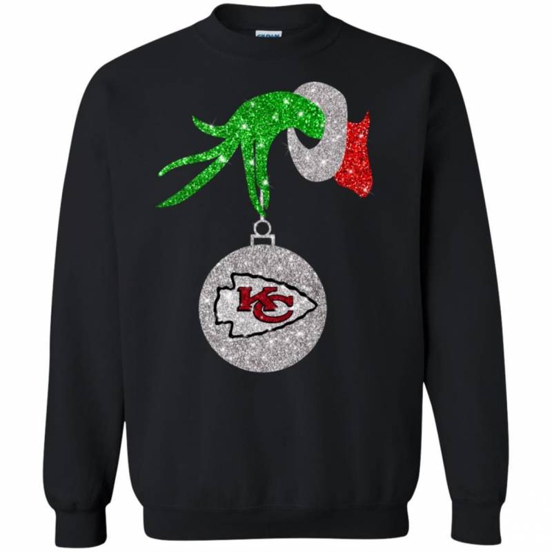 Kansas City Chiefs Glitter Grinch Monogram Ornament Christmas Gift Sweatshirt