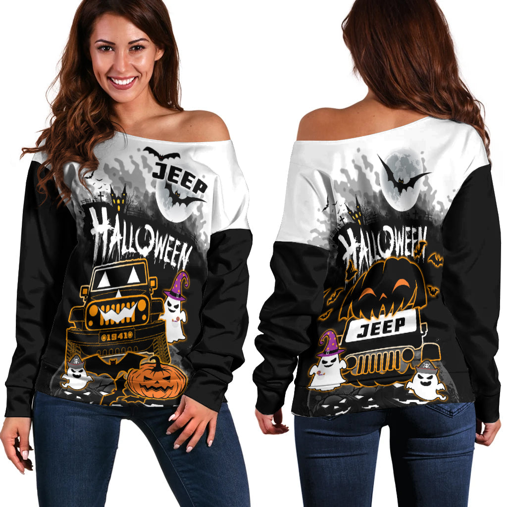 Jeep 1941 Off Shoulder Sweater Halloween Pumpkin Ghost Lt14