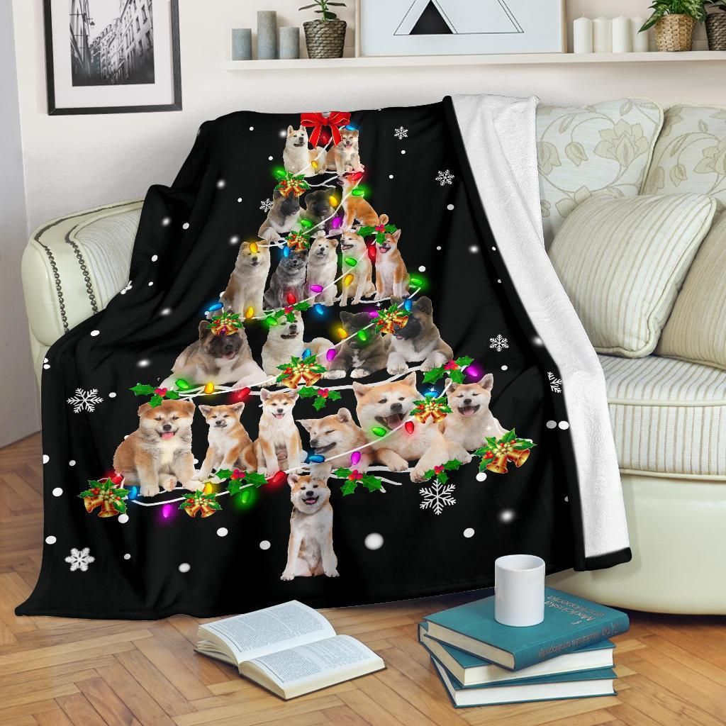 Akita Christmas Tree Christmas Decoration Design   Fleece Sherpa Blanket