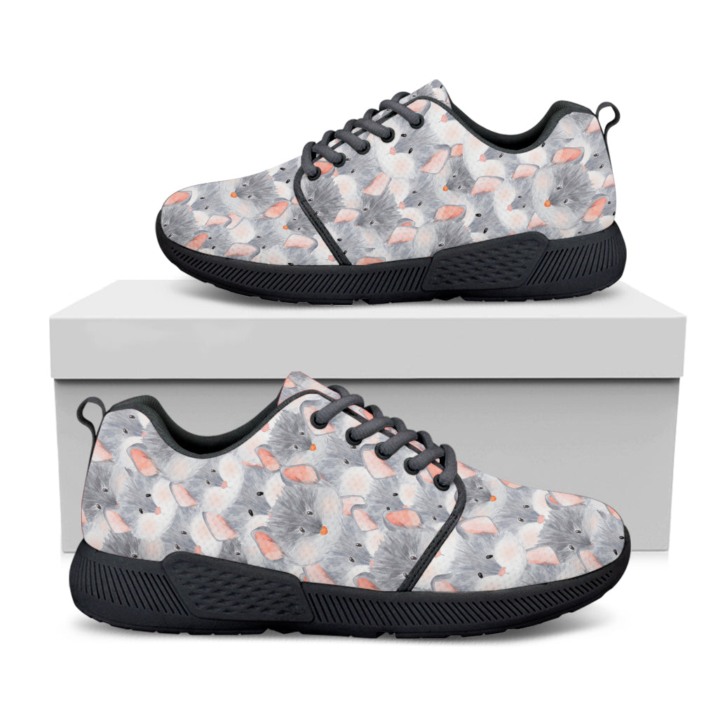 Watercolor Rat Pattern Print Black Athletic Shoes