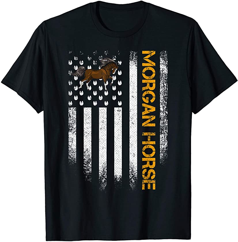 Vintage USA American Flag Morgan Funny Horse Riders Lover T-Shirt