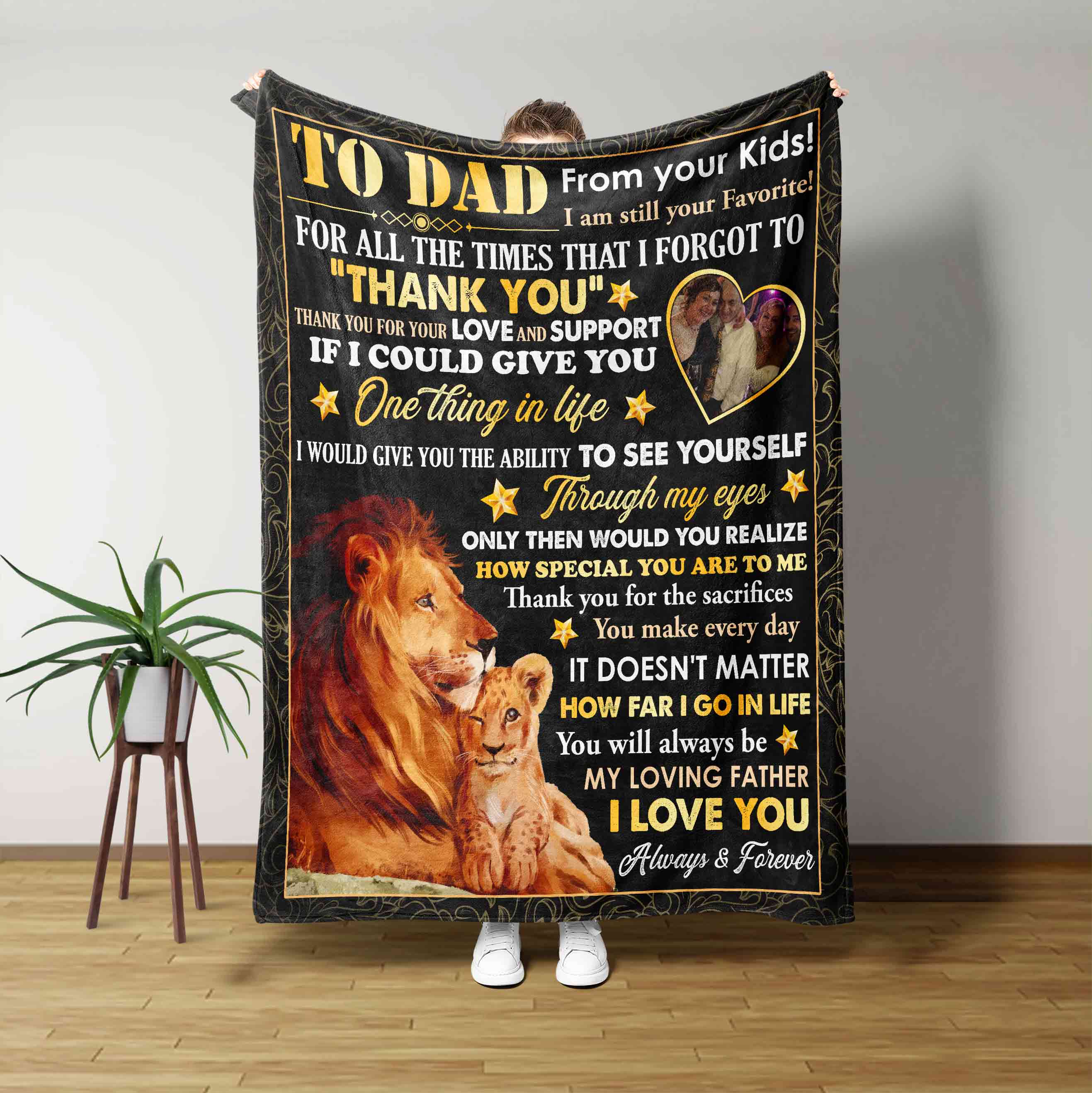 To Dad From Your Kids Blanket, Lion Blanket, Custom Name Blanket, Custom Image Blanket, Family Blanket, Gift Blanket