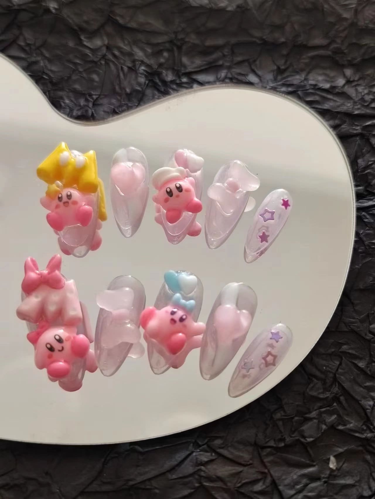 Ivory Kirbby and Letter M Press On Nails / Handmade Y2K Fake Nails/Spring Nails/Y2K Nails Kawaii Nails / Cute Japanese Nails #104