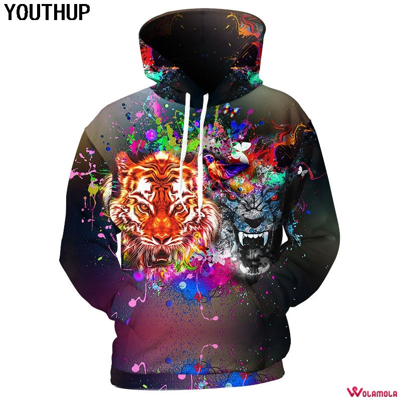 2018 Double Tiger 3D Printing Hoodies Mens Long Sleeve Sweatshirt 2