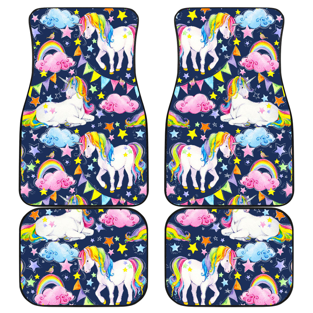 Unicorn Night Festival Pattern Print Front And Back Car Floor Mats, Front Car Mat