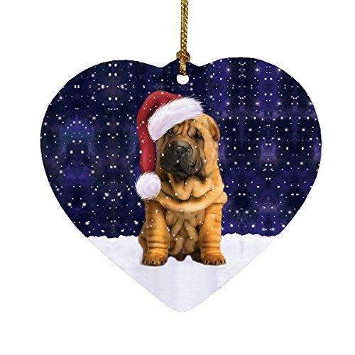 Let It Snow Christmas Holiday Shar Pei Puppy Dog Wearing Santa Hat Heart Ornament D238