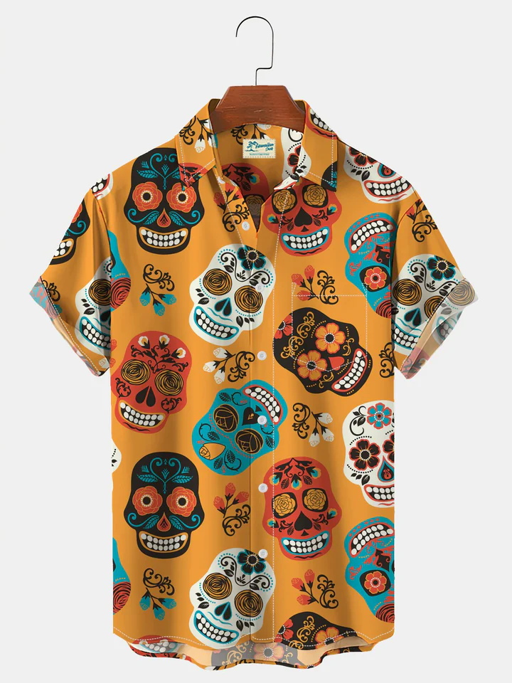 Halloween Skull Print Hawaii Fall Shirt Ha40631