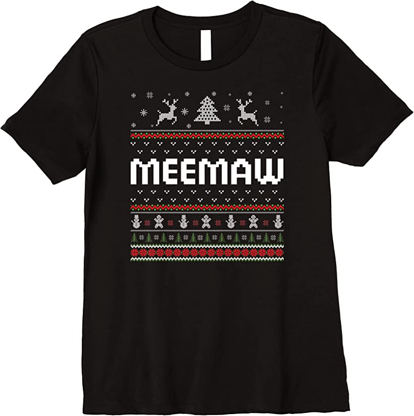 Womens Meemaw Ugly Holiday Party Matching Ugly Christmas Sweater Premium T-Shirt