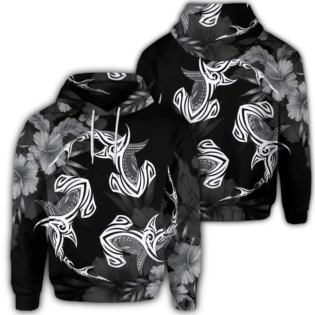 Alohawaii Hoodie – Hawaiian Hammerhead Shark Hibiscus White Polynesian Hoodie – Ah – J4R