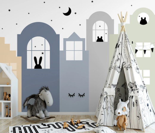 3D Cartoon House Animal Star Wall Mural Wallpaper Lqh 114