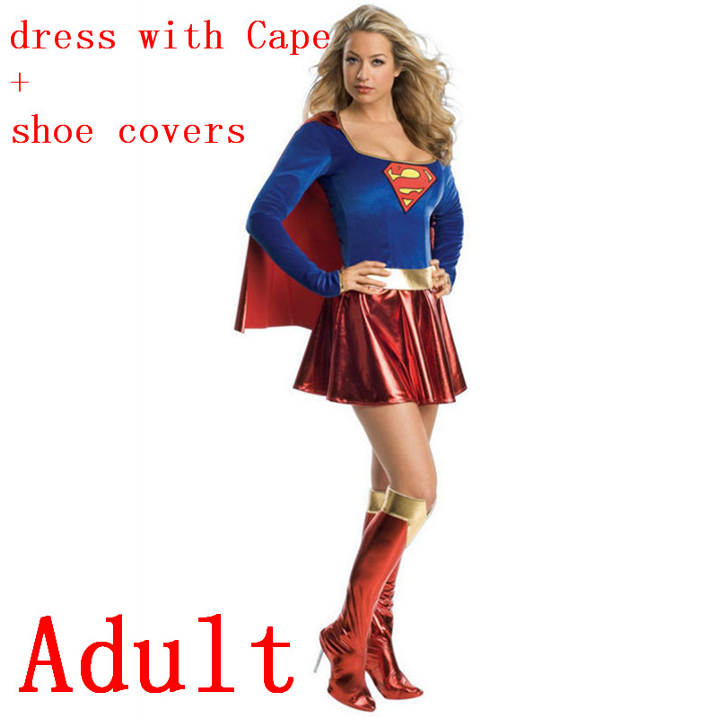 Adult Kids Superhero Cosplay Costumes Super Girls Dress Shoe Covers Suit Superwoman Dress Woman Super Hero Halloween Clothes alx