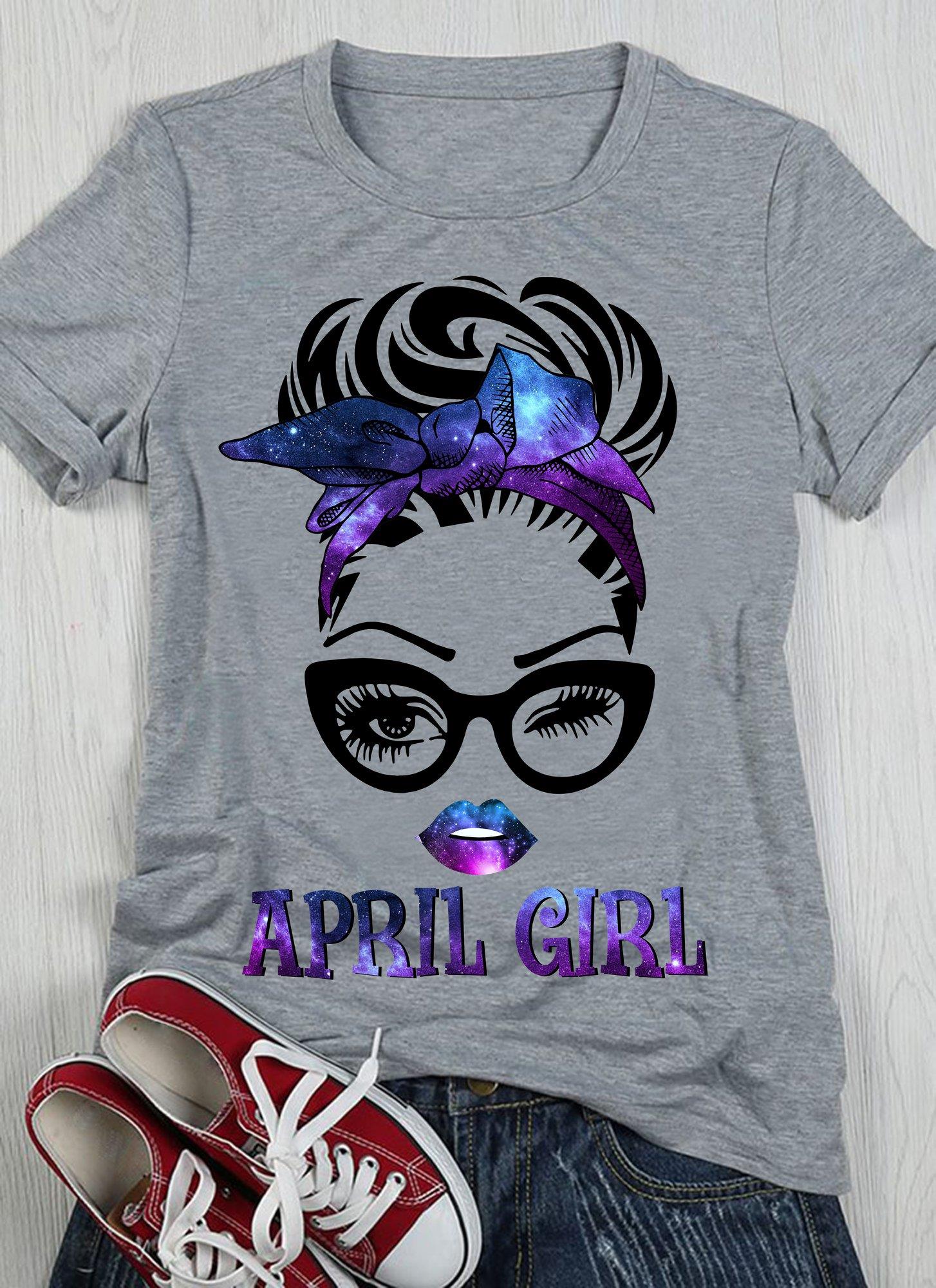 Personalized Custom Month April Girl Galaxy Birthday T-shirt #V