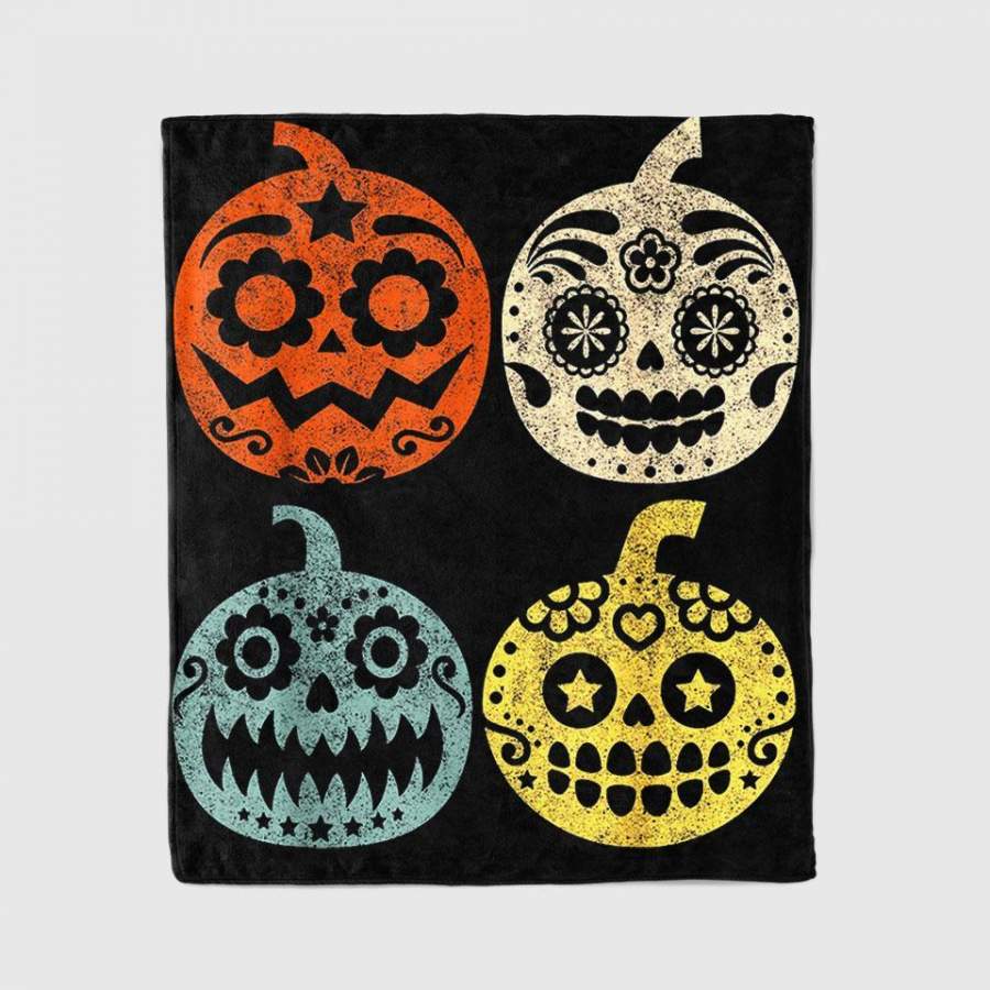 Halloween El Dia De Los Muertos Dead Day Pumpkin Vintage Blanket Personalized Fleece Blanket Halloween Gifts