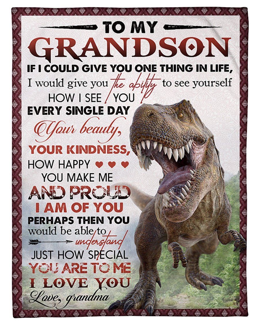 [Personalized Name] Grandma  T Rex So Proud Of You Fleece Blanket, Sherpa Blanket, Gift For Grandson Gift For Family Member, Friends Gift, Christmas Gift, Home Decor, Home Living