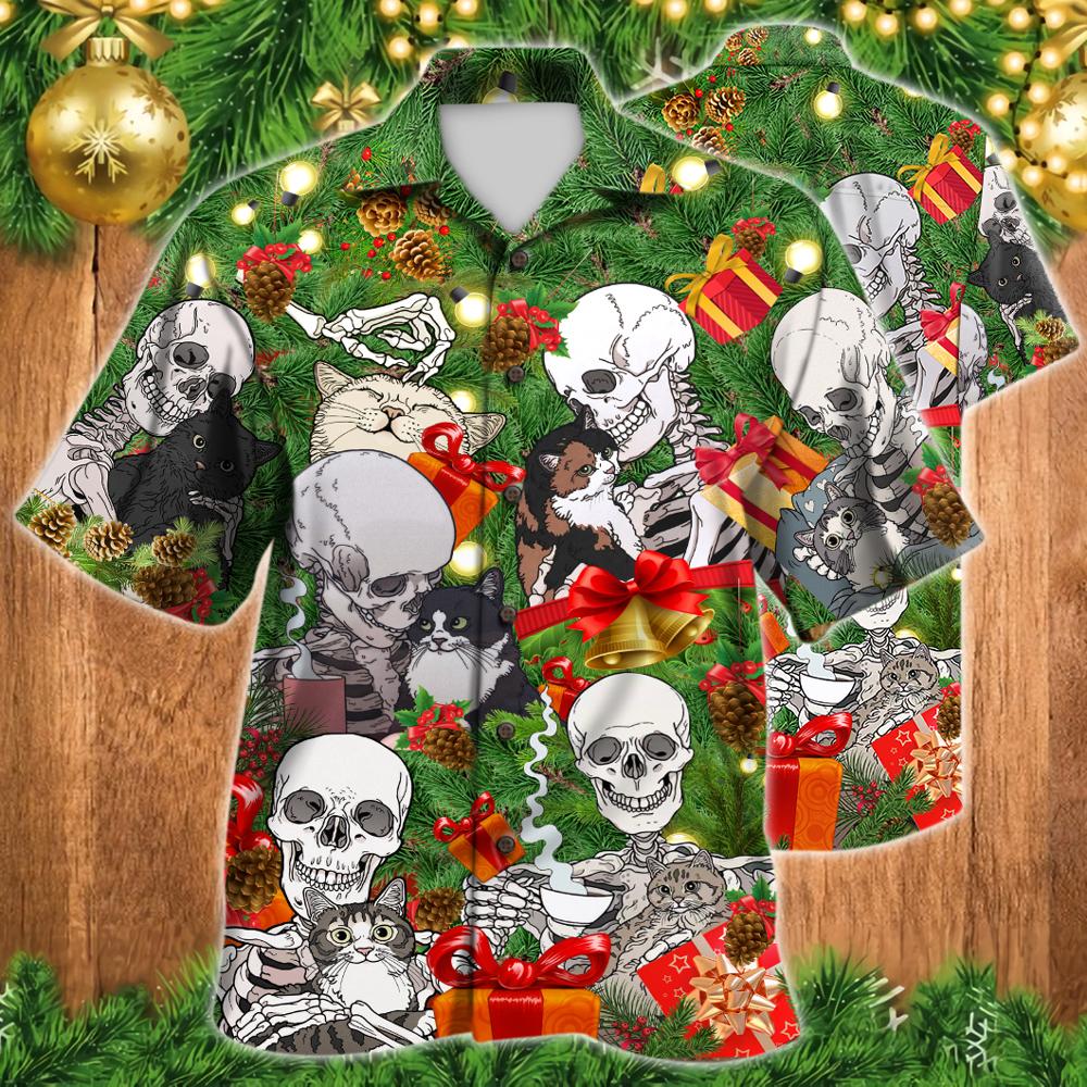 Skeleton Skull Cat Christmas Hawaii Shirt For Men Women Adult Ha107963