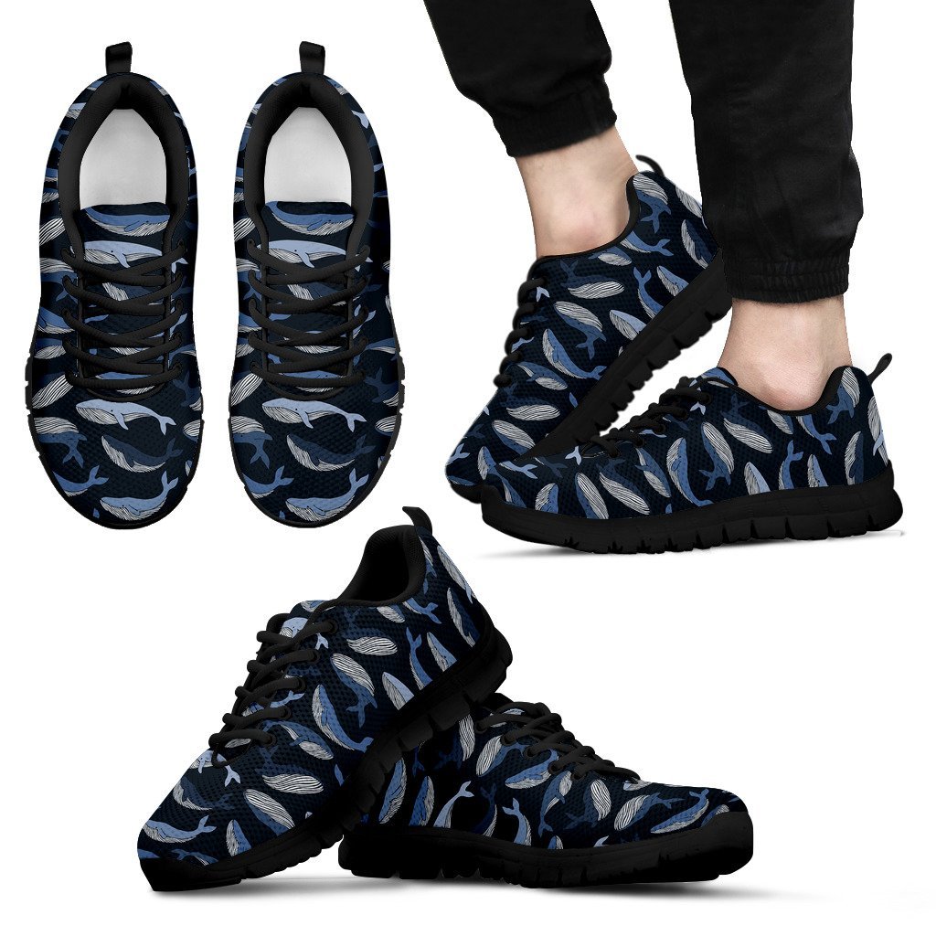 Humpback Whale Pattern Print Black Sneaker Shoes For Men Women