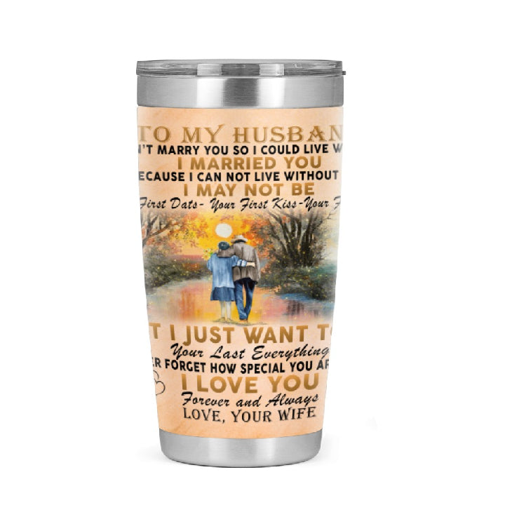 Old Couple To My Husband I Love You Forever And Always Stainless Steel Skinny Tumbler Bulk, Double Wall Vacuum Slim Water Tumbler Cup With Lid, Reusable Metal Travel Coffee Mug
