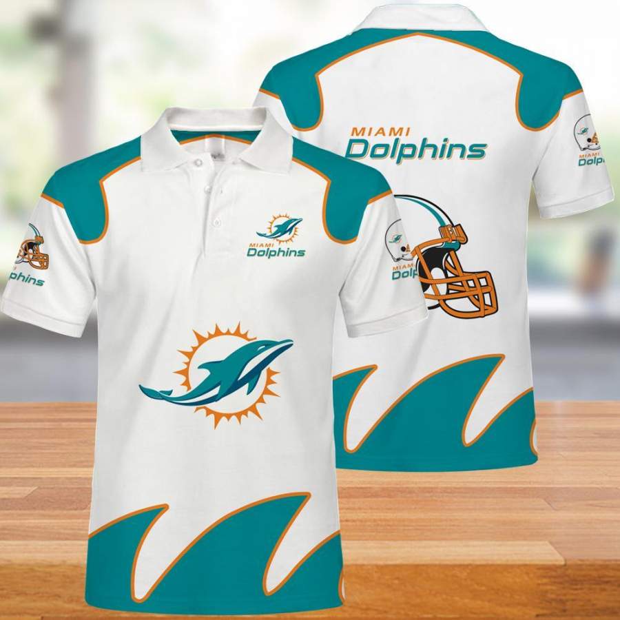 Miami Dolphins Polo T-Shirt 3D All Over Prints White