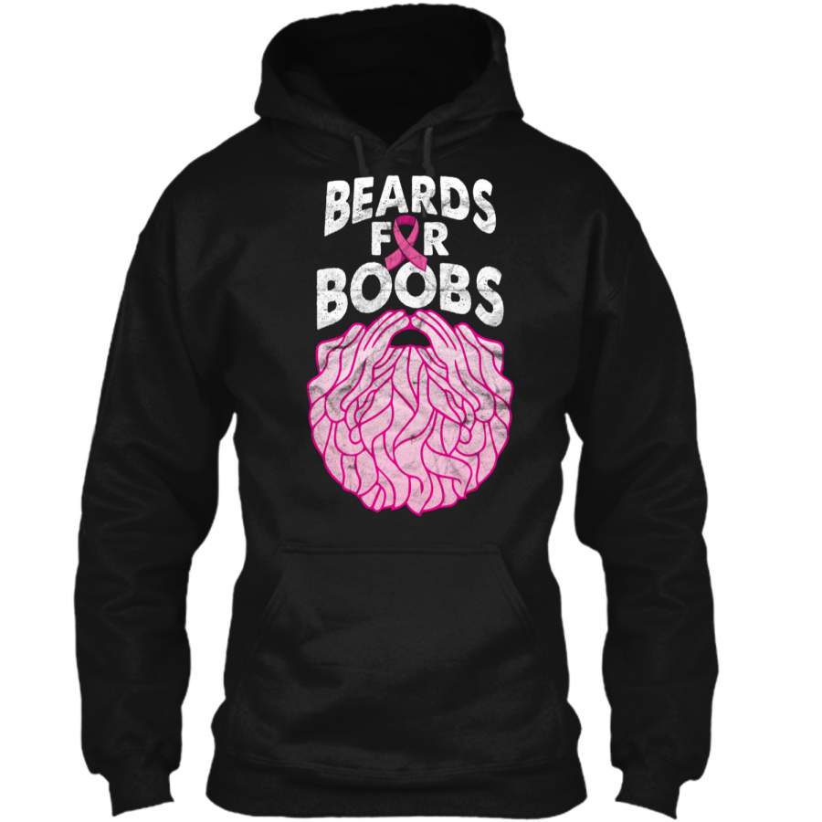 ‘Beards Breast Cancer Shirt’ Breast Cancer Awareness Shirt Pullover Hoodie 8 oz